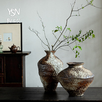 Yu San mud ceramic vase coarse pottery bottle flower arrangement retro nostalgic handmade B & B hotel Wai Ji Feng Zen ornaments