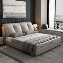Extremely simple modern 1 5 pneumatic leather double soft bed combination Nordic light luxury Master Bedroom 1 8 meters wedding storage bed