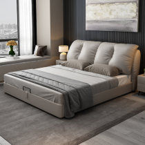 Simple modern master bedroom head leather double soft bag bed Nordic light luxury small apartment high Box storage wedding bed furniture