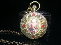 Antique pure copper inlaid Western figures pocket watch mechanical winding back old-fashioned manual souvenir watch collection