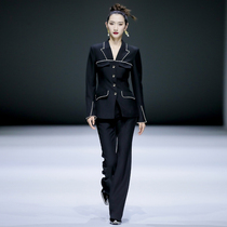 Workplace elite MAGGIEMA Ma Qian suits long pants brand High waist Micro-Larefined senior Black commute 123P