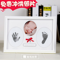 Newborn hand and foot ink mud fetal hair baby hand foot print fetal hair baby 100 days full Moon Commemorative handprint photo frame setting
