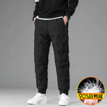 Down pants men wear middle-aged and elderly thickened warm white duck down outdoor wear youth cotton pants winter casual pants
