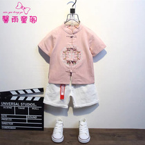 Hanfu boys summer clothes Chinese style cotton and linen short sleeve set children Tang suit one year old summer Chinese learning ancient costume two sets