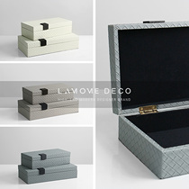 Simple modern high-end leather block woven storage box light luxury ornaments jewelry box indoor home soft decoration