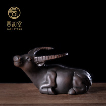 Purple pottery tea pet cow ornaments tea tray tea set personality can raise handmade purple sand bull Air tea play Zodiac calf