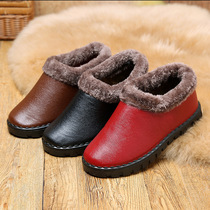 Old Beijing cotton shoes winter warm plus velvet thickened snow boots middle-aged and elderly a pedal leather drag new women