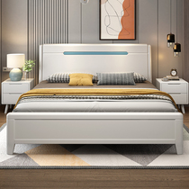 Modern Chinese white solid wood bed 1 8 m double bed 1 5 master bedroom light luxury simple storage high box oak bed