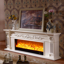 European fireplace TV Cabinet 2 m living room furniture background wall solid wood decorative cabinet simulation fire stove core home heating