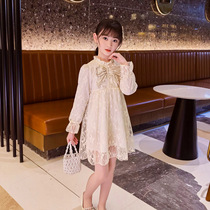 Next Long Girl With Dress Spring Autumn Clothing 2022 New Ocean Gas A Character Dress Girl Child Lace Princess Dress