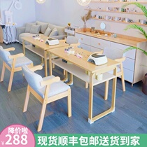 Japanese wood color nail table Simple ins wind single double solid wood nail table Makeup table and chair Economical set