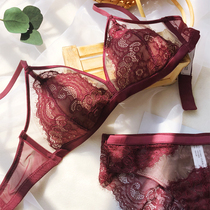 French vintage pure desire lace lingerie girl comfort thin underwire small chest sexy triangle cup bra set