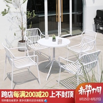  White outdoor table and chair Leisure milk tea shop Coffee restaurant outdoor creative garden courtyard outdoor balcony chair combination