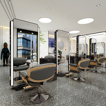  Net celebrity hair salon mirror with lamp stainless steel barber mirror hair salon special single and double-sided floor-standing hair cutting mirror table