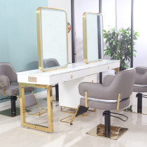 Barber shop mirror table with light double-sided hairdressing mirror table hair salon dedicated hair cutting mirror desktop single-sided simple ironing and dyeing table