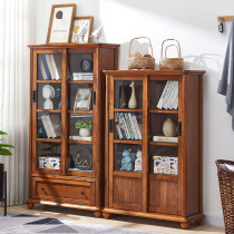 Push-pull bookcase Floor storage with glass door bookcase American solid wood small bookshelf Children pull-out corner shelf