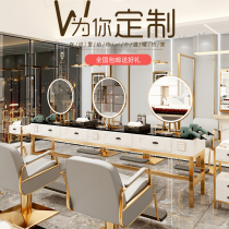 Barber shop mirror table hair salon hairdressing mirror cosmetic mirror Net red mirror LED light imitation marble face haircut beauty Perm