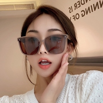 Korean version ins tide retro milk tea color polarized sunglasses womens square large frame round face glasses anti-UV sunglasses