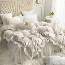 ins net red pure cotton four pieces 100 full cotton princess wind lace cover lotus leaf side bed skirt spring and summer new 4