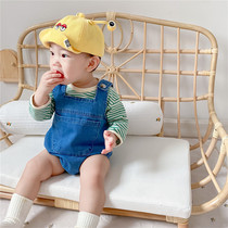 Small baby back with pants male baby Harsuit infant bag fart clothes Soft Cowboy woman suit Spring and autumn children conjoined pants