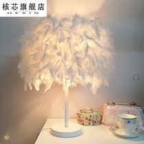 Table lamp learning eye protection lamp European Fashion Net red feather table lamp wedding decoration warm light white bedroom bedside