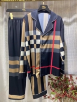 High-end trendy pajamas mens spring and autumn thin silk ice silk long sleeves homewear summer silk plus size set