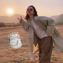 Libeline sisy black down jacket women's 2022 spring new large pocket removable liner trench coat long coat