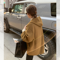 Liebelin sisy horn button coat autumn and winter loose hooded small man Full wool double double face coat top women