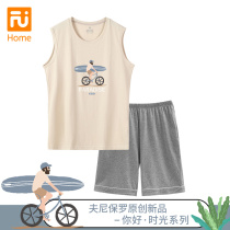 (Hello time)pajamas mens cotton sleeveless loose middle-aged living clothes Cotton summer home clothes suit thin