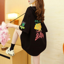 Loose casual hooded short-sleeved T-shirt womens 2021 new summer ins tide wild Western-style age-reducing lazy wind top