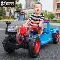 Childrens electric car walk-behind tractor toy can sit two-wheel drive childrens four-wheel rechargeable car oversized double