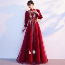 Xiuhe clothing bridal clothing senior cheongsam toast 2021 new wedding red plus velvet padded dress skirt female winter