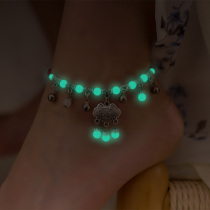Ancient wind red rope hand-woven luminous anklet luminous court foot chain Bell Palace Bell Ping An lock student jewelry