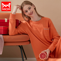 Cats plus velvet warm pajamas home clothing men's and women's autumn clothing long sleeves can be worn outside the clothing 2021 autumn and winter