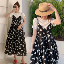 Maternity summer suit 2021 new printed small fresh maternity dress short-sleeved two-piece summer skirt