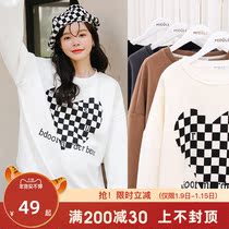 Miduli pregnant womens clothes loose Korean version plus velvet thickened autumn and winter wear round neck coat base shirt spring and autumn clothes