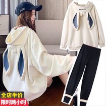 Pregnant women's clothing autumn suit fashion plus velvet coat wear autumn and winter coat long net red autumn and winter