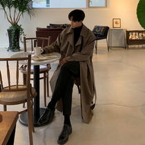 2021 autumn and winter long trench coat men Korean version loose trend handsome knee coat long double breasted coat
