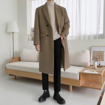 Hairy coat mens English style slim trend autumn and winter thickened woolen coat long knee trench coat