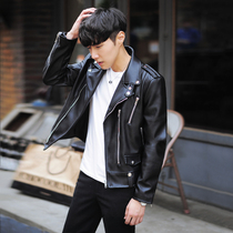 Ruffian handsome leather men slim 2021 autumn and winter short locomotive clothing Korean trend handsome Puskin jacket men