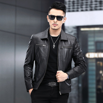 New autumn and winter mens leather jacket jacket slim lapel short leather head layer cowhide locomotive clothing leather jacket