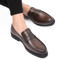 Summer business leather shoes mens pedal happy shoes breathable Brook carved dress mens leather shoes