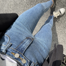 High-waisted plus velvet jeans womens nine-point thin size fat MM2021 autumn winter tight stretch pencil pencils