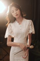 Collar certificate registration little white dress evening dress Skirt Woman Temperament High-end Foreign Dress Lace Birthday Light Extravagant can wear summer