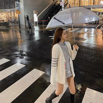 TB Thom 2021 New knitted college style TB color ribbon thick net red twisted sweater cardigan coat