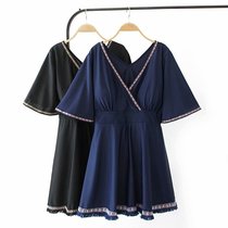 200 Jin plus fat plus size swimsuit fat mm summer loose thin Conservative belly cover short sleeve one-piece dress swimsuit