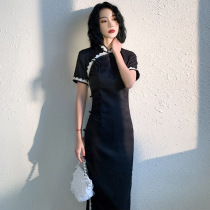 Cheongsam 2021 new young girl summer long Chinese style retro temperament improved version of black dress