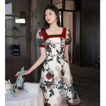 Temperament small evening dress with dress and dress feminine normally can be worn for birthday party will be engaged light and luxurious and high-end lace square collar