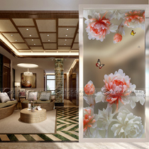 Hot selling boutique art glass tempered glass 3D three-dimensional background wall porch partition glass carving jade carving Lotus