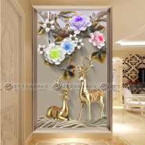 Art glass deep carving 3D three-dimensional sense aisle living room entrance screen partition porch background fortune tree Elk